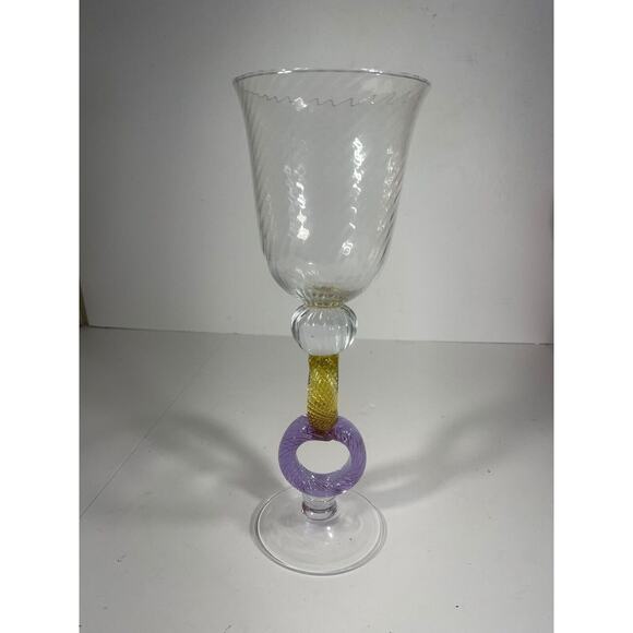 Murano Glass Crystal Clear Jar Vase‎ Purple & Yellow Rings Stand Made Italy Rare - Picture 6 of 11